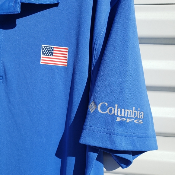 Columbia PFG Omni-Shade blue polo with American flag - Picture 2 of 6